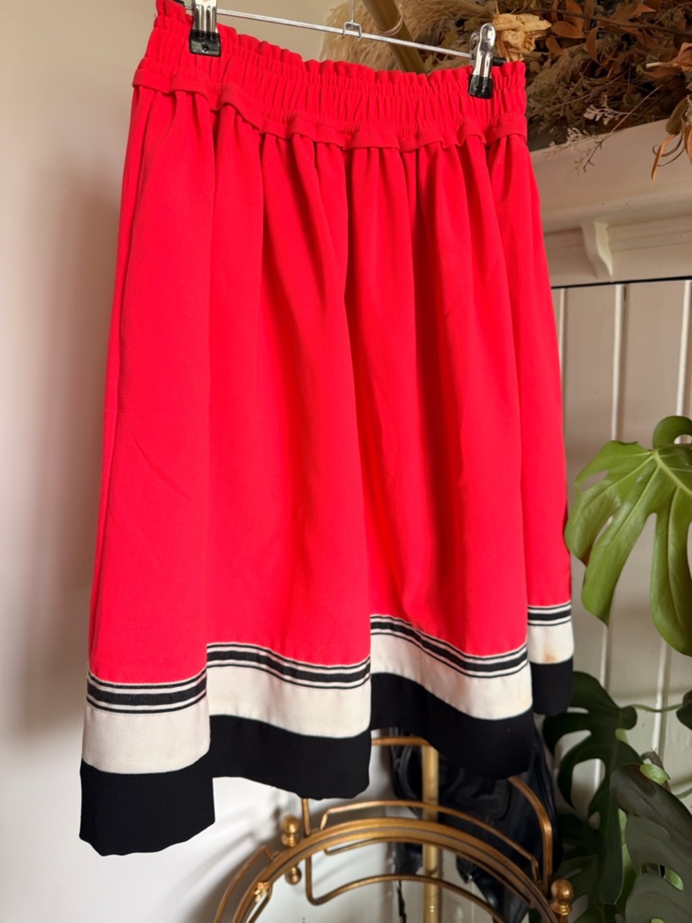 kate spade Bright Red Circle Skirt with Black and Cream Trim